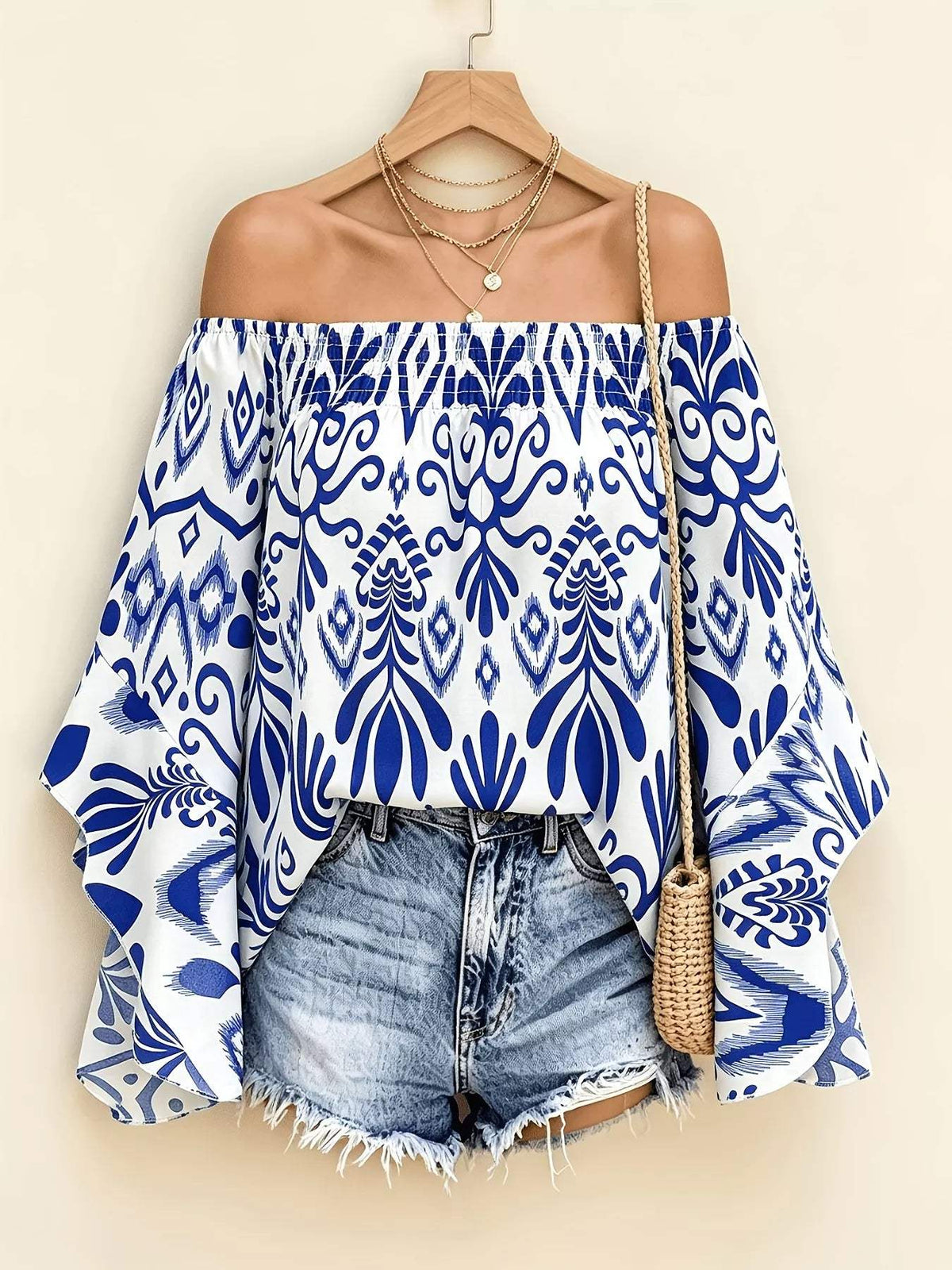 Printed Off Shoulder Blouse - Trendsi - Flyclothing LLC