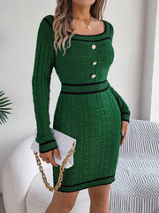 Contrast Trim Long Sleeve Sweater Dress - Trendsi