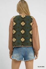 Umgee Mix Patterned Sherpa Tie-Front Vest - Trendsi - Flyclothing LLC