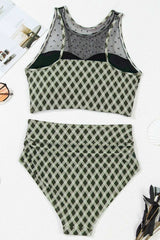 Dotted Mesh Plaid Patchwork High Waisted Swim Set - Trendsi - Flyclothing LLC