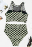 Dotted Mesh Plaid Patchwork High Waisted Swim Set - Trendsi - Flyclothing LLC