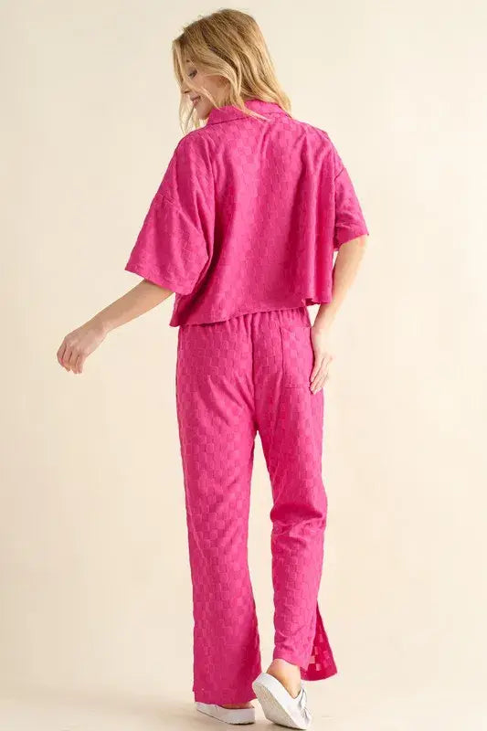 And The Why Brushed Texture Checker Board Pattern Casual Top - Trendsi - Flyclothing LLC