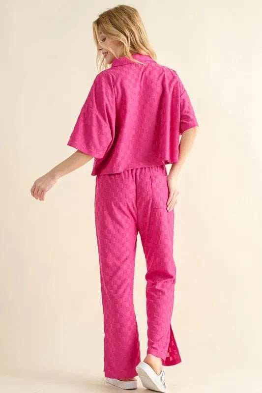 And The Why Brushed Texture Checker Board Pattern Casual Top - Trendsi - Flyclothing LLC