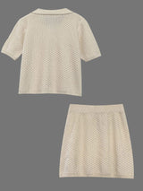 Openwork Button Up Top and Skirt Sweater Set - Trendsi - Flyclothing LLC
