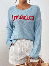 Letter Round Neck Long Sleeve Sweater - Trendsi - Flyclothing LLC