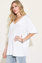Basic Bae Full Size Bamboo V-Neck Drop Shoulder T-Shirt - Trendsi - Flyclothing LLC