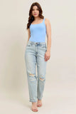 Judy Blue Full Size Mr Repair Stitch Detail Destroy Single Cuff Bf Jeans Plus Size - Trendsi - Flyclothing LLC
