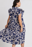 Umgee Full Size Floral Collared Ruffle Cap Sleeve Midi Dress Plus Size - Trendsi
