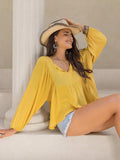 Swiss Dot Tie Neck Long Sleeve Blouse - Trendsi - Flyclothing LLC