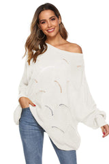 Round Neck Long Sleeve Openwork Sweater - Trendsi - Flyclothing LLC