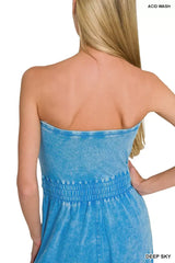 Zenana Acid Washed Strapless Tube Top Jumpsuit - Trendsi - Flyclothing LLC