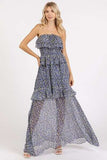 Mittoshop Ruffled Smocked Floral Halter Neck Maxi Dress - Trendsi - Flyclothing LLC