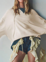Contrast Dropped Shoulder Long Sleeve Sweatshirt - Trendsi - Flyclothing LLC