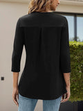 Notched Three-Quarter Sleeve T-Shirt - Trendsi