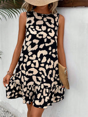 Vestido de tirantes con cuello redondo y estampado de leopardo anudado