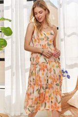 ADORA Smocked Back Floral Adjustable Strap Midi Dress - Trendsi - Flyclothing LLC
