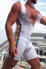 Men's Full Size Contrast Zip Front Sleeveless Active Romper Plus Size - Trendsi - Flyclothing LLC