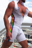 Men's Full Size Contrast Zip Front Sleeveless Active Romper Plus Size - Trendsi