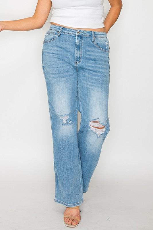 bytos Full Size Distressed High Rise Straight Jeans - Trendsi - Flyclothing LLC