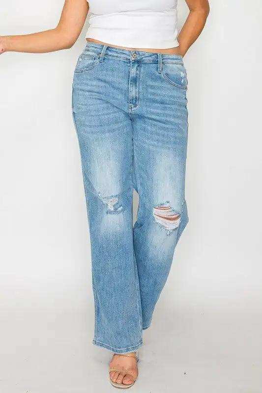 bytos Full Size Distressed High Rise Straight Jeans - Trendsi - Flyclothing LLC
