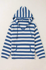 Drawstring Striped Long Sleeve Hooded Sweater - Trendsi - Flyclothing LLC