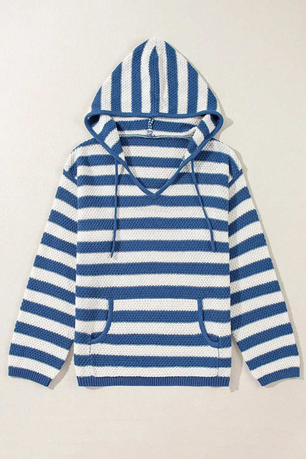 Drawstring Striped Long Sleeve Hooded Sweater - Trendsi - Flyclothing LLC