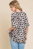 BOMBOM Button Detail Exposed Seam Leopard Half Sleeve Top - Trendsi - Flyclothing LLC