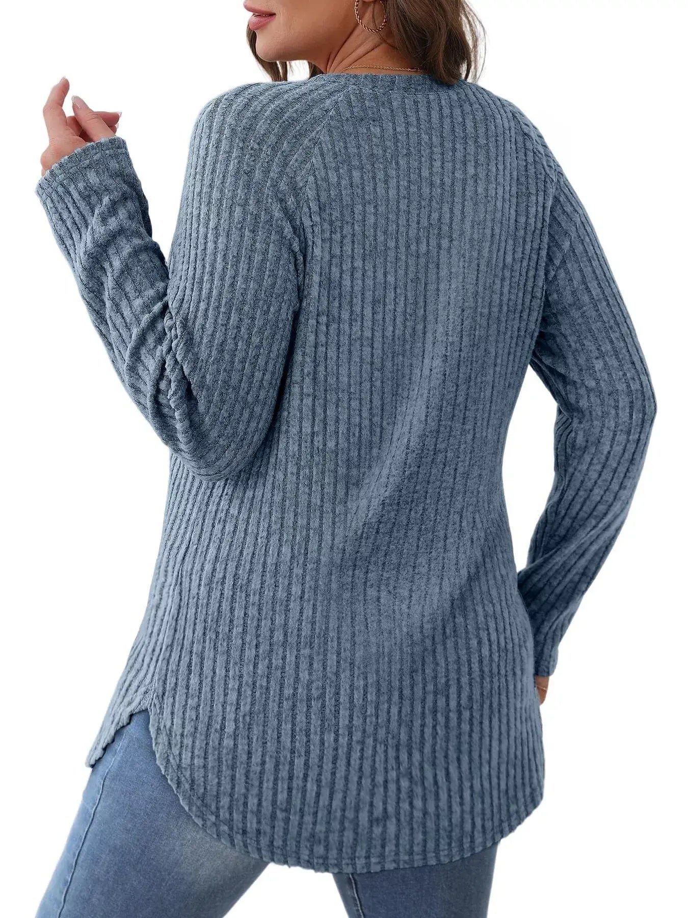 Ribbed Knit Long Sleeve T-Shirt - Trendsi - Flyclothing LLC