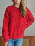 Openwork Round Neck Dropped Shoulder Sweater - Trendsi - Flyclothing LLC