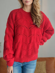 Openwork Round Neck Dropped Shoulder Sweater - Trendsi