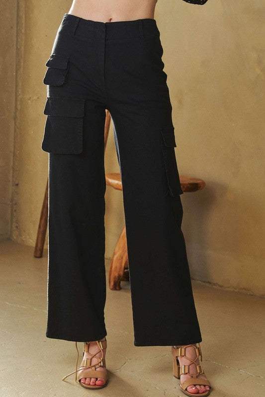 Davi & Dani Flap Pocket Mid Rise Cargo Pants - Trendsi - Flyclothing LLC