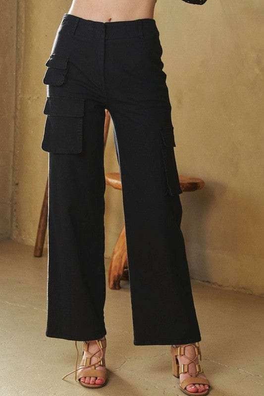 Davi & Dani Flap Pocket Mid Rise Cargo Pants - Trendsi - Flyclothing LLC