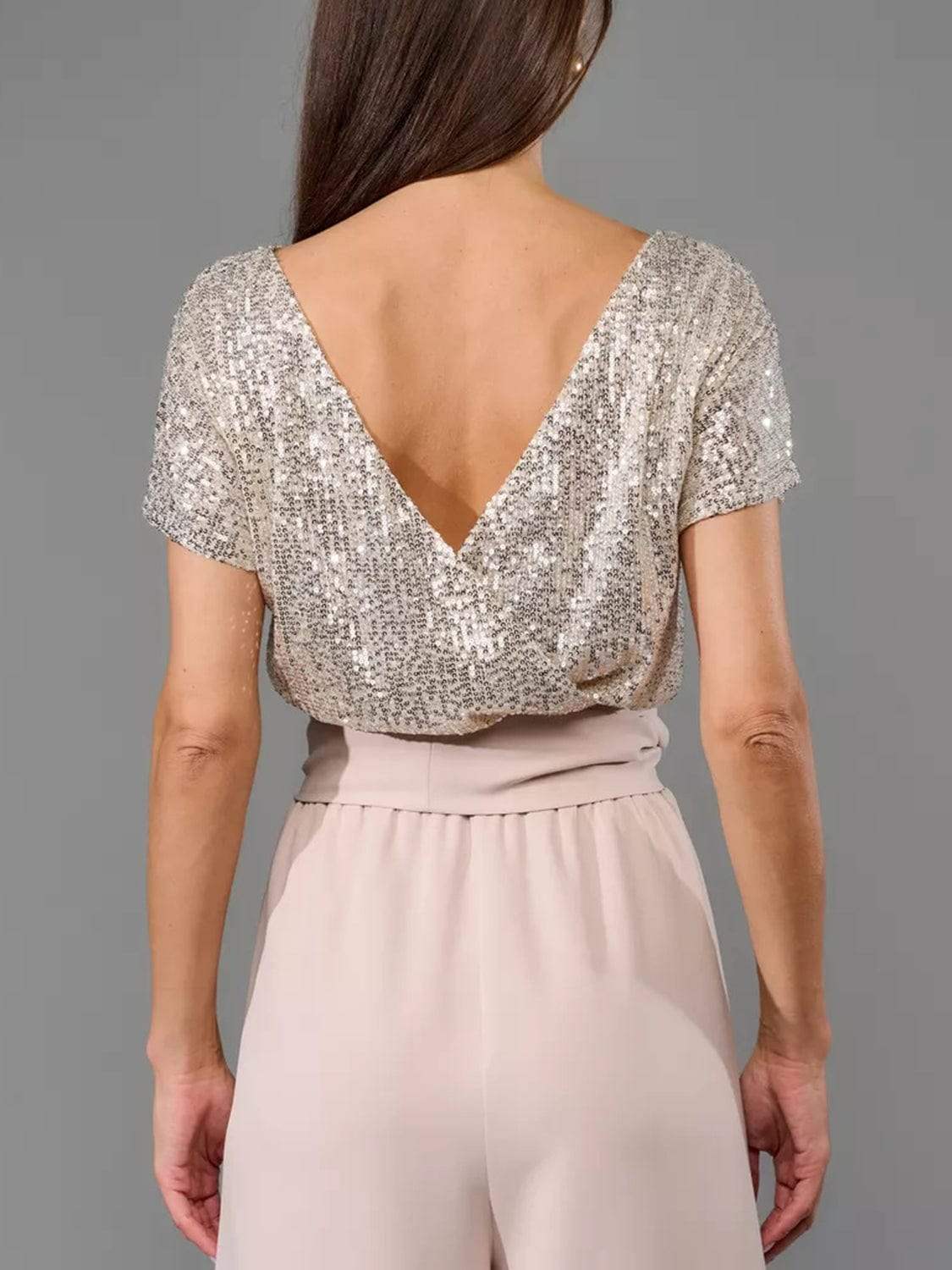 Full Size Sequin Round Neck Short Sleeve Wide Leg Jumpsuit - Trendsi - Flyclothing LLC