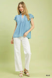 Umgee Scalloped Trim Flutter Sleeve Top - Trendsi - Flyclothing LLC