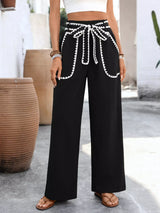 Crochet Trim Tie Waist Wide Leg Pants - Trendsi - Flyclothing LLC