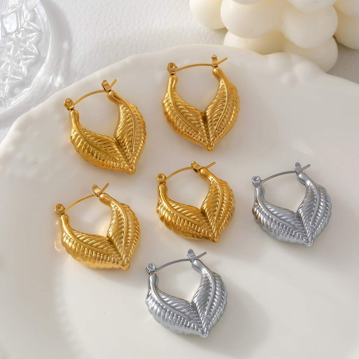 Titanium Steel Leaf Shape Earrings - Trendsi - Flyclothing LLC