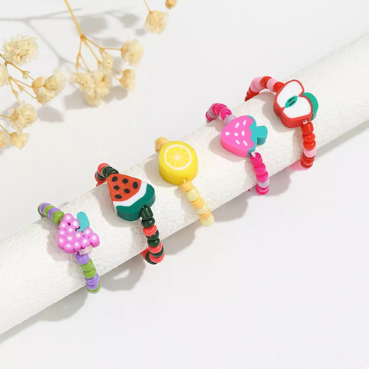 Colorful Fruit Charm Beaded Ring - Trendsi - Flyclothing LLC