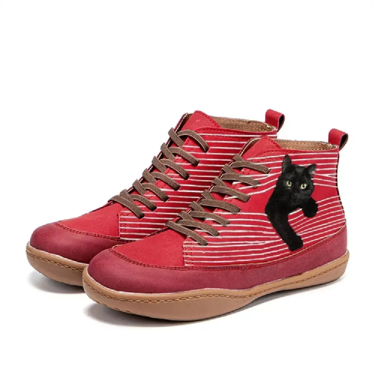 Cat Print Striped Ankle Sneakers - Trendsi - Flyclothing LLC