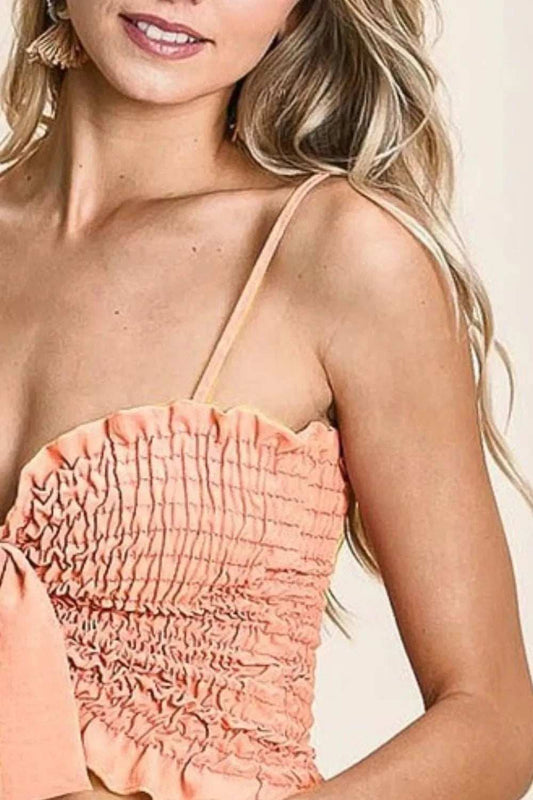BiBi Woven Color Block Smocked with Ribbon Bra Top - Trendsi - Flyclothing LLC