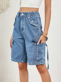 High Waist Denim Shorts with Pockets - Trendsi - Flyclothing LLC