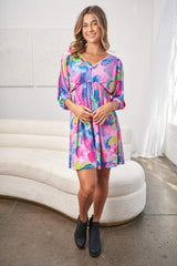 White Birch Full Size Printed V-Neck Tie Back Mini Dress - Trendsi - Flyclothing LLC