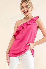 And The Why Ruffle One Shoulder Sleeveless Tank Top - Trendsi - Flyclothing LLC