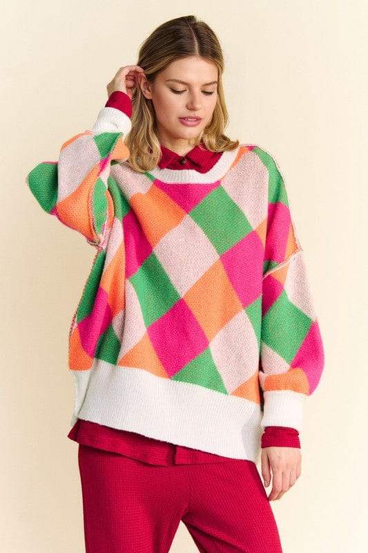 Davi & Dani Exposed Seam Color Block Dropped Shoulder Sweater - Trendsi - Flyclothing LLC