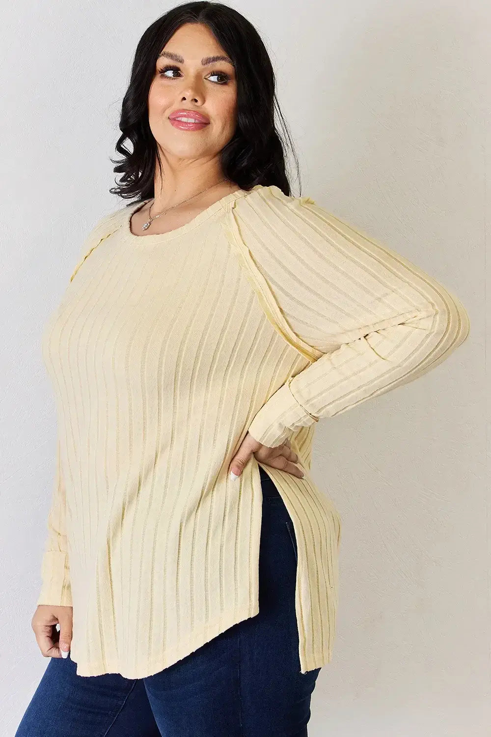 Basic Bae Full Size Ribbed Round Neck Slit T-Shirt - ShopBasicbae - Flyclothing LLC