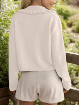 Frill Button Up Collared Neck Long Sleeve Cardigan - Trendsi - Flyclothing LLC