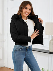 Pocketed Long Sleeve Cropped Hooded Winter Coat - Trendsi