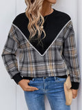 Perfee Plaid Round Neck Long Sleeve Sweatshirt - Trendsi