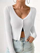 Ribbed Knit Button-Up Cardigan - Trendsi - Flyclothing LLC