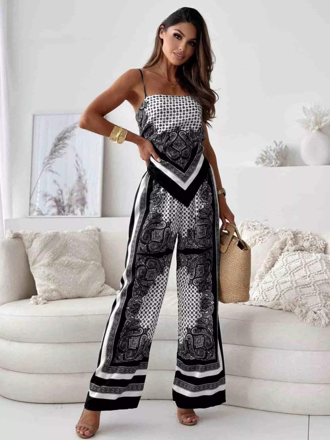Printed Cami and Wide Leg Pants Set - Trendsi - Flyclothing LLC