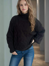 Cable-Knit Turtleneck Long Sleeve Sweater - Trendsi - Flyclothing LLC
